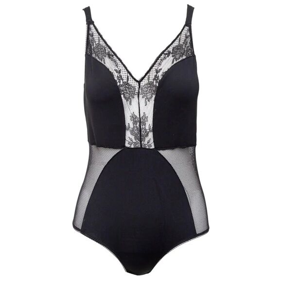 Stella McCartney Lace & Mesh Bodysuit Black Lingerie Padded Cups Tummy Panel L